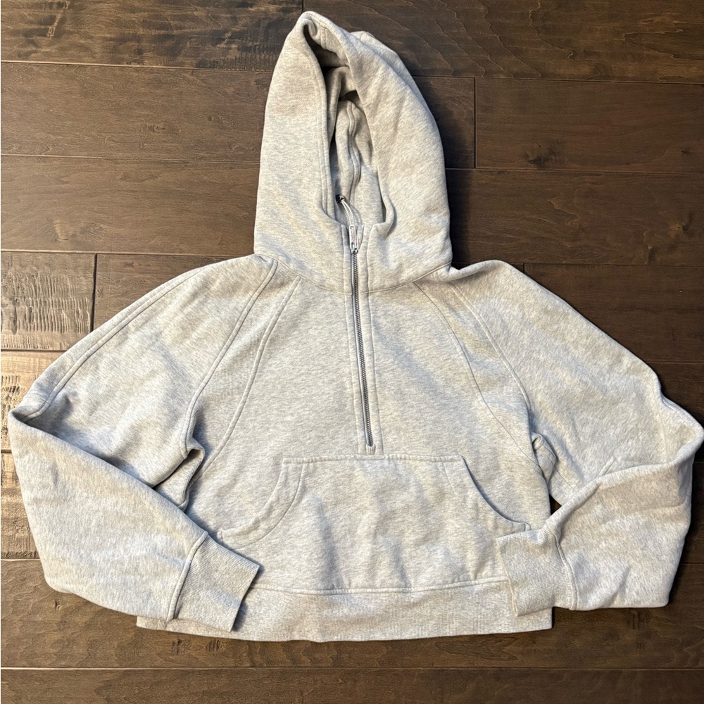Grey Hooded Scuba Half-Zip Sweatshirt